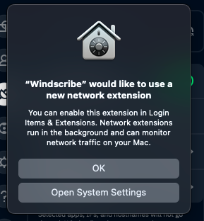 new network extension prompt