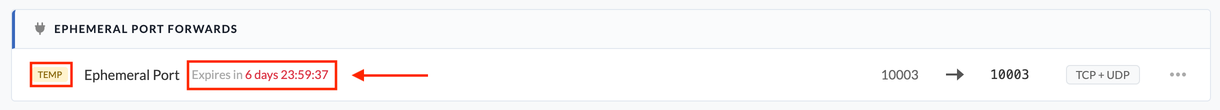 Example of expiration of Port Forward