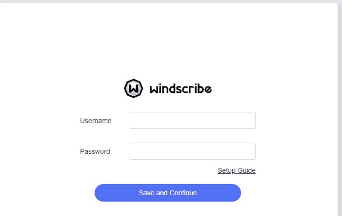 Integriertes Windscribe-Anmeldeformular von GL.iNet mit leeren Feldern für Benutzername und Passwort